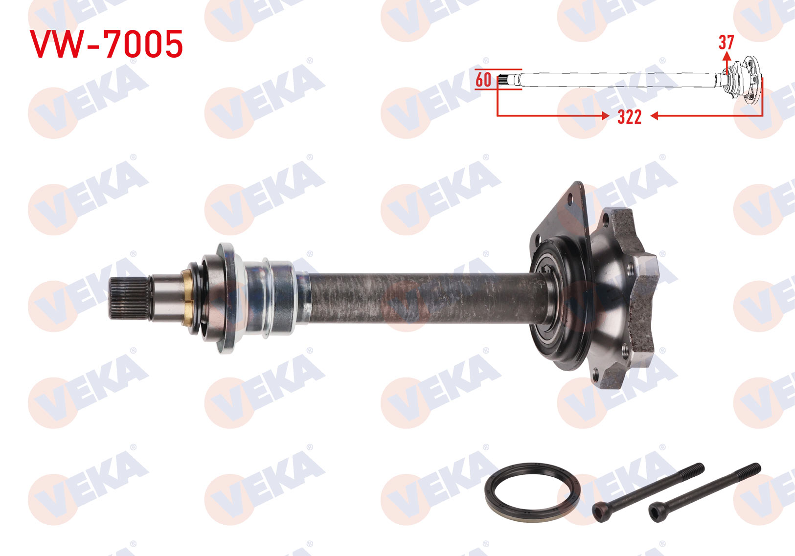 VEKA 261193 | AKS ILAVE MILI VE FREZESI ON SAG UZUNLUK 322mm DIS FREZE 37 VOLKSWAGEN SHARAN 1.9 TDI 2000-2010 / SEAT ALHAMBRA 1.9 TDI 2000-2010 / FORD GALAXY 1.9 TDI 2000-2006