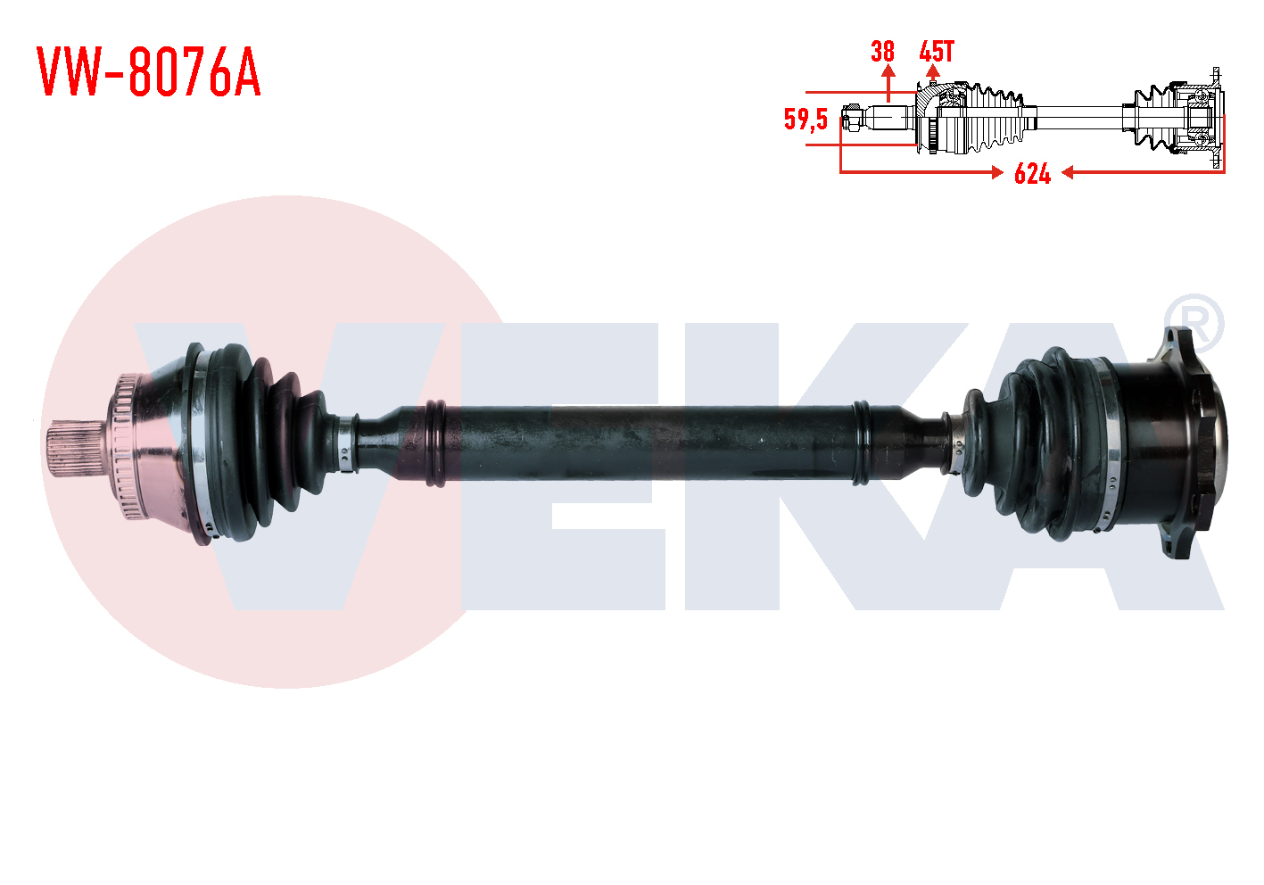 VEKA 261019 | KOMPLE AKS SAG ON VOLKSWAGEN PASSAT (3B3) 2.5 TDI ABSLI 45 DIS M-T UZUNLUK 624mm 2000-2005