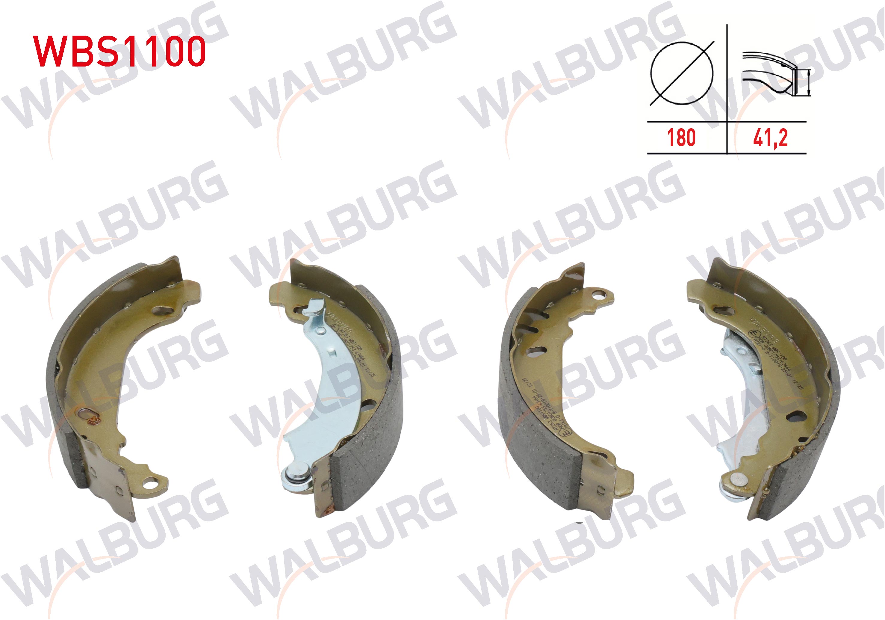 WALBURG  | FREN PABUC BALATA ARKA RENAULT CLIO SYMBOL 1.4 LEVYELI 180X41,2 mm 1998-2005/ CLIO SYMBOL 1.5 DCI- 1998-2005/ CLIO SYMBOL 1.6 1998-2005/ CLIO SYMBOL 1.2 1998-2005